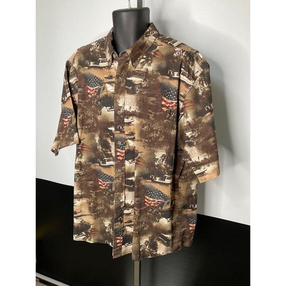 Red Head Mens XL Short Sleeve Shirt Helicopter Jeep US Flag Patriotic - Picture 2 of 8